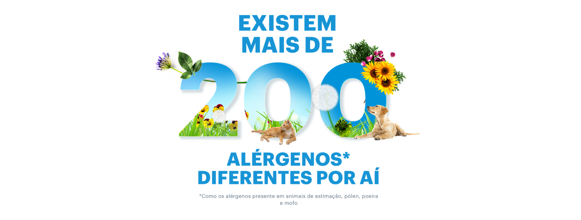 um buquê de flores com a frase “existem mais de 200 tipos de alérgenos diferentes por aí” sobreposta ao buquê